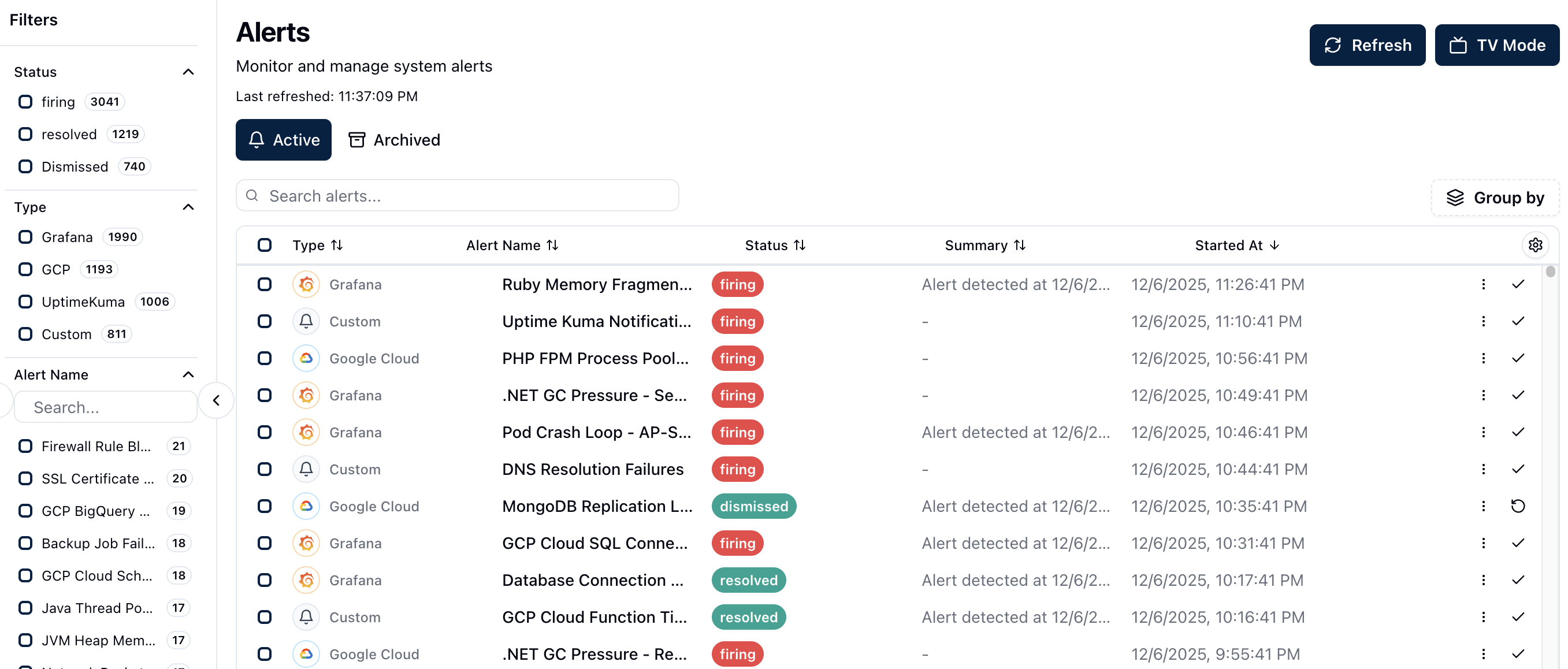 OpsiMate Alerts Page